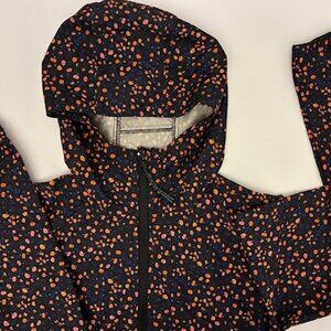 Herschel Voyage Hooded Jacket size small navy blue with blue and orange flowers